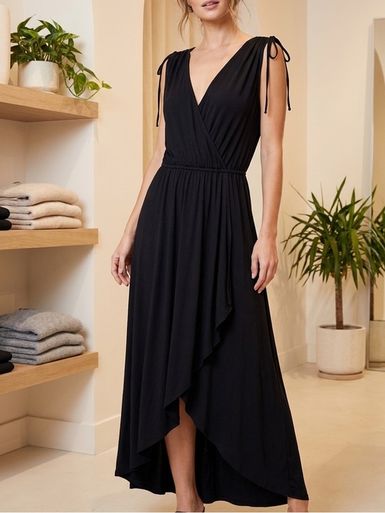 Ella Moss Dresses & Skirts - NWT Ella Moss Black Rayon Faux Wrap Maxi Dress Tie Shoulder Size M Medium